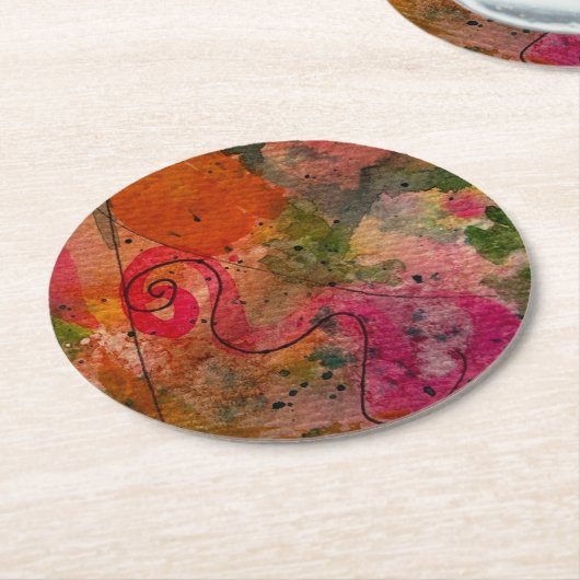 水彩画とインクかわいらし抽象芸術絵画の芸術 ラウンドペーパーコースター (アングル)