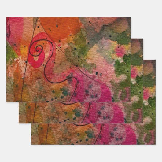 水彩画とインクかわいらし抽象芸術絵画の芸術 ラッピングペーパーシート (セット)