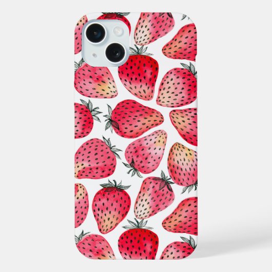 水彩画とインクのイチゴ iPhoneケース (裏面)