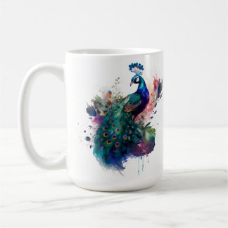 水彩画とインクピーコック コーヒーマグカップ