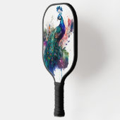 水彩画とインクピーコック ピックルボールラケット (左)