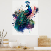 水彩画とインクピーコック ポスター (キッチン)