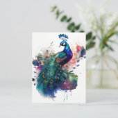 水彩画とインクピーコック ポストカード (スタンド正面)