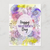 水彩画とインクフローララインアートマザーズデイ ポストカード (正面)