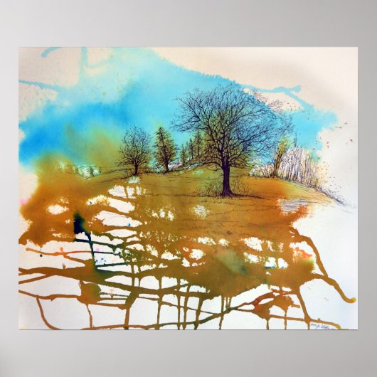 水彩画とインクルードツリーアートワーク ポスター (正面)
