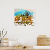 水彩画とインクルードツリーアートワーク ポスター (キッチン)