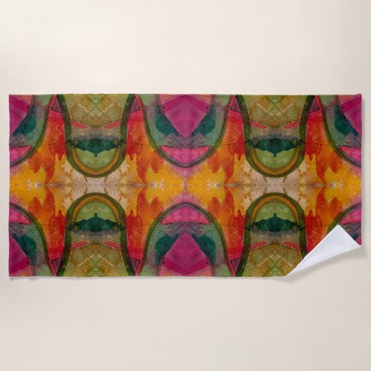 水彩画とインク抽象芸術表現芸術 ビーチタオル (正面)