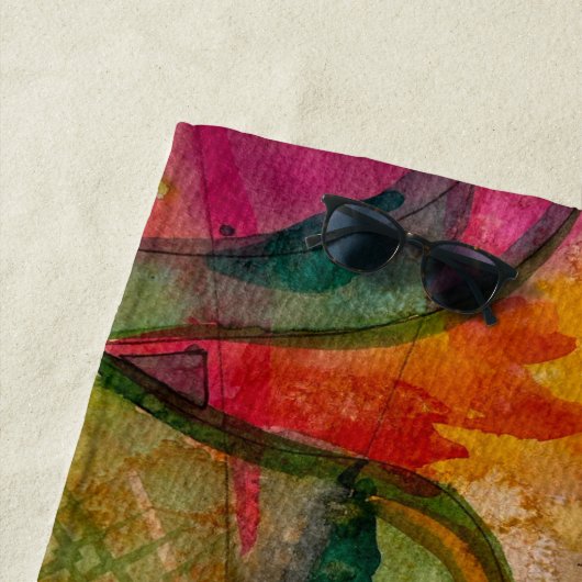 水彩画とインク抽象芸術表現芸術 ビーチタオル (インサイチュ)