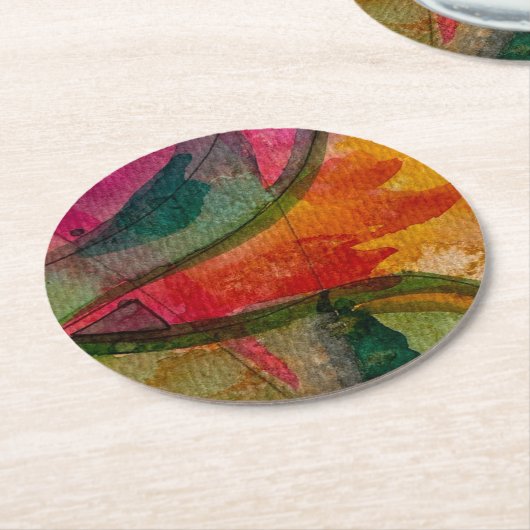 水彩画とインク抽象芸術表現芸術 ラウンドペーパーコースター (アングル)