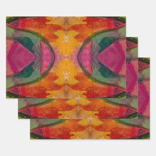 水彩画とインク抽象芸術表現芸術 ラッピングペーパーシート (セット)