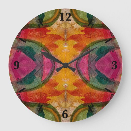 水彩画とインク抽象芸術表現芸術 ラージ壁時計 (正面)