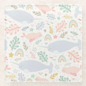 水彩画とシールパターン ガラスコースター (正面)