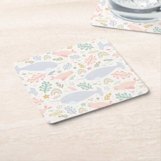 水彩画とシールパターン スクエアペーパーコースター (アングル)