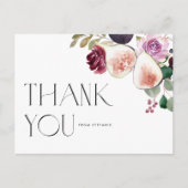 水彩画とバーガンディの花ありがとう ポストカード (正面)