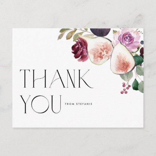 水彩画とバーガンディの花ありがとう ポストカード (正面)