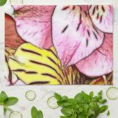 水彩画とパステルズピンクハイビスカスアート キッチンタオル (折り畳み)