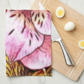 水彩画とパステルズピンクハイビスカスアート キッチンタオル (四つ折り)