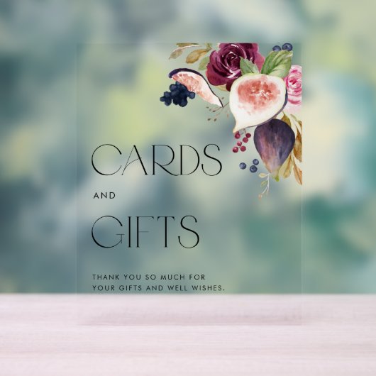 水彩画とベリーウェディングカードとギフト アクリルサイン (ニュートラル)