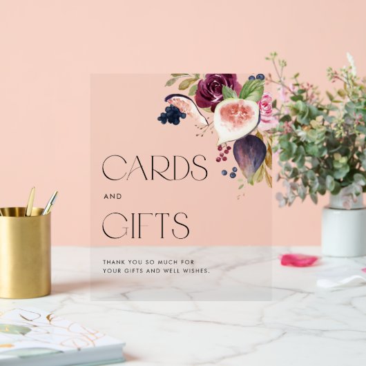 水彩画とベリーウェディングカードとギフト アクリルサイン (ウェディング)