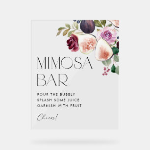 水彩画とベリーブライダルシャワーミモサバー アクリルサイン