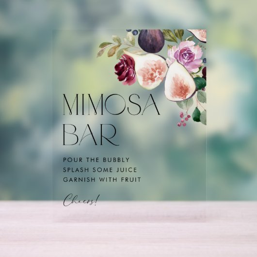 水彩画とベリーブライダルシャワーミモサバー アクリルサイン (ニュートラル)