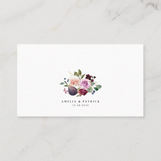 水彩画とベリーブルゴーニュフローラ結婚ズ プレイスカード (裏面)