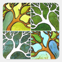 水彩画とペンとインクで4本の手彫り木