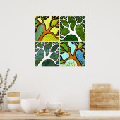 水彩画とペンとインクで4本の手彫り木 ポスター (キッチン)