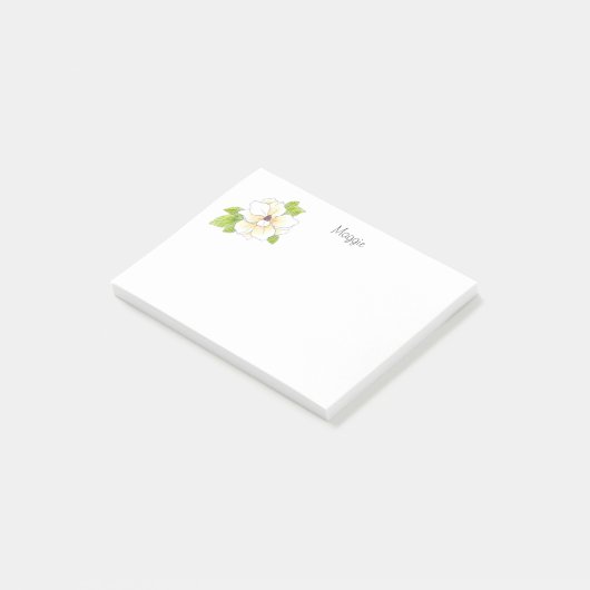 水彩画とペンマグノリア花後注 ポストイット (アングル)