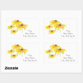 「水彩画とペン黒目スーザン」ラベル 長方形シール (シート)