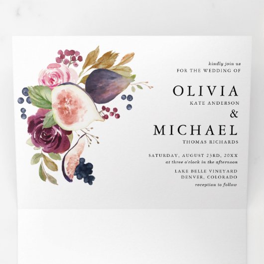 水彩画と秋の花結婚展 三つ折り招待状 (内部最初)