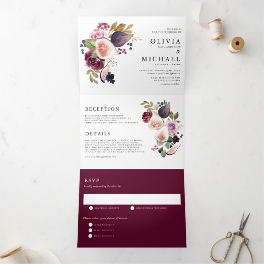 水彩画と秋の花結婚展 三つ折り招待状 (内部)