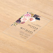 水彩画と秋の開花フローラ アクリル招待状 (レイダウン)