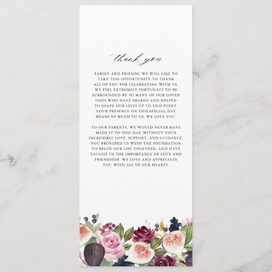 水彩画と紫の花秋の結婚式 プログラム (裏面)