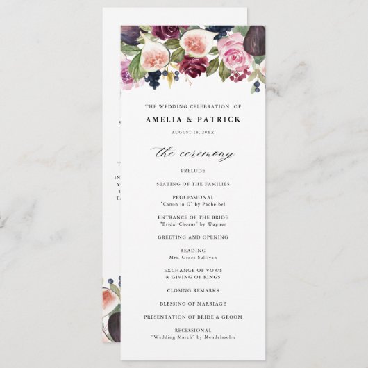 水彩画と紫の花秋の結婚式 プログラム (正面/裏面)
