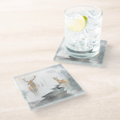 水彩画と鹿の冬のワンダーランド ガラスコースター (アングル)