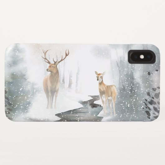 水彩画と鹿の冬のワンダーランド Case-Mate iPhoneケース (裏面(横))