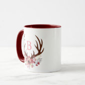 水彩画によってはシカの(雄ジカの)枝角の大文字が開花します マグカップ (正面左)