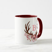 水彩画によってはシカの(雄ジカの)枝角の大文字が開花します マグカップ (正面右)