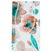 水彩画によってはティール（緑がかった色）の花柄が開花します スモールペーパーバッグ (正面)