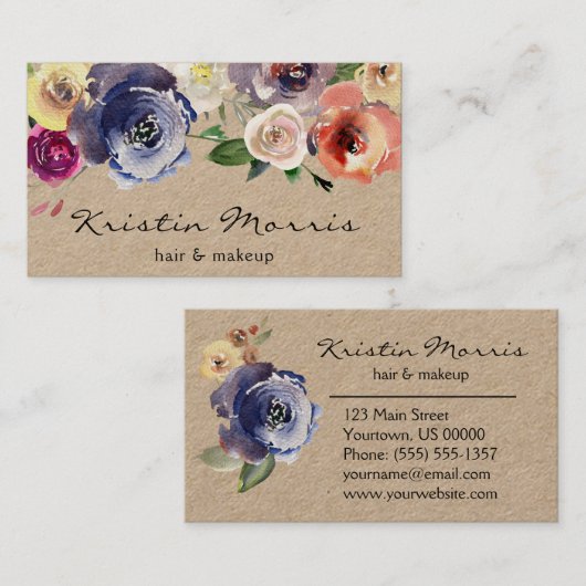 水彩画によってはバラの柔らかくフェミニンな花柄が開花します 名刺 (正面/裏面)