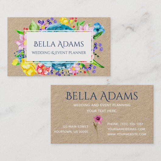 水彩画によっては花のカラフルな植物が開花します 名刺 (正面/裏面)