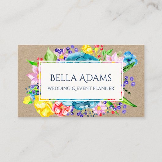 水彩画によっては花のカラフルな植物が開花します 名刺 (正面)