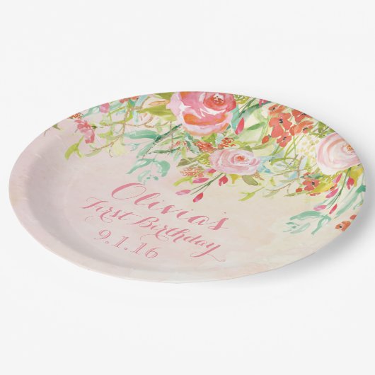 水彩画によっては誕生会の紙皿が開花します ペーパープレート (アングル)