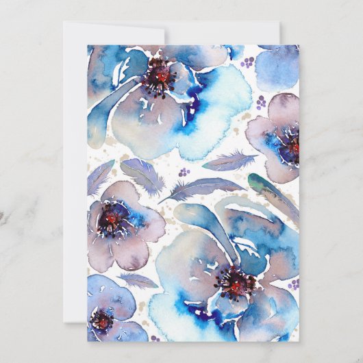 水彩画によってはBohoの青いブライダルシャワーが開花します 招待状 (裏面)