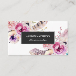 水彩画によってBohoはプロフェッショナルが開花し、羽をつけます 名刺