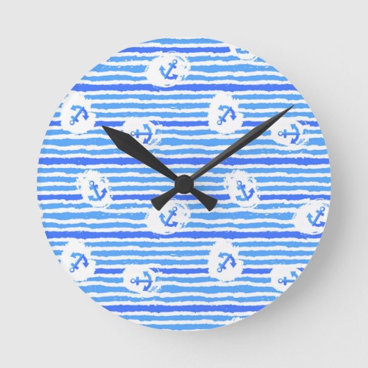 水彩画のいかりパターン1 ラウンド壁時計 (正面)