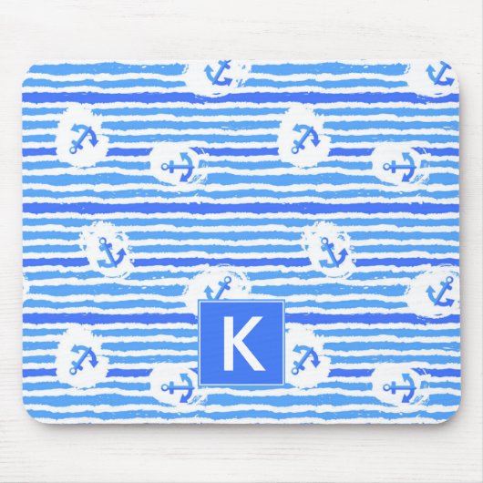 水彩画のいかりパターン|はあなたのイニシャルを加えます マウスパッド (正面)