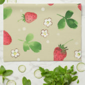 水彩画のいちごパターン キッチンタオル (折り畳み)