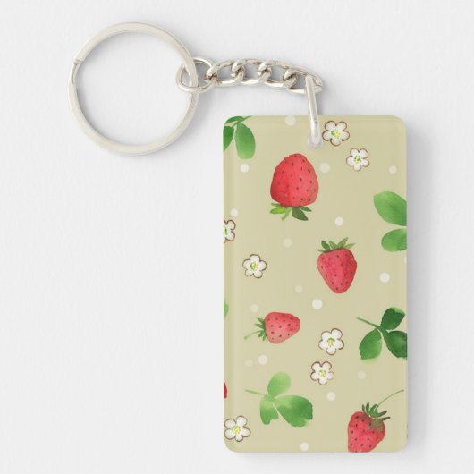 水彩画のいちごパターン キーホルダー (正面)